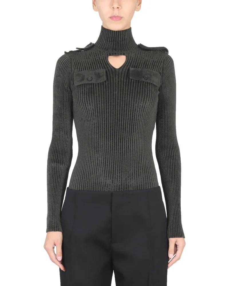 Bottega Veneta High-Neck Knit Sweater — Green Green