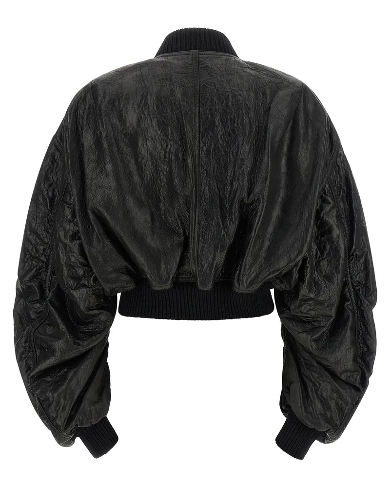 Rick Owens Hammered Leather Bomber Jacket — Black Black
