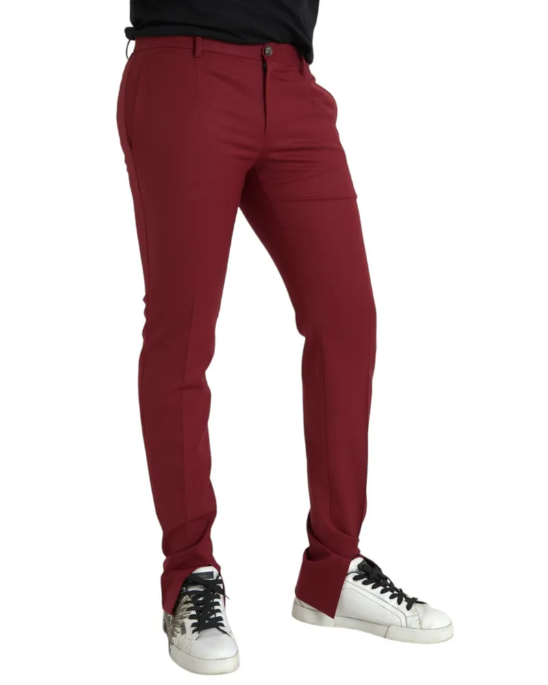 Dolce & Gabbana Red Wool Men Slim Fit Dress Pants Elastane Red