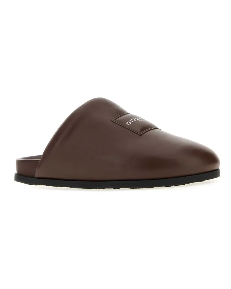 Givenchy Men's Chocolate Leather Slippers Brown Flat Shoes Brown