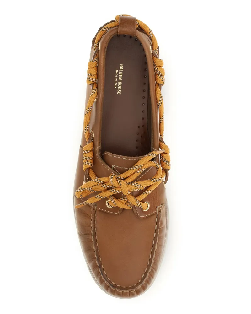 Golden Goose Women's Cruise Boat Loafers Tan Calf Leather Bos Taurus Brown