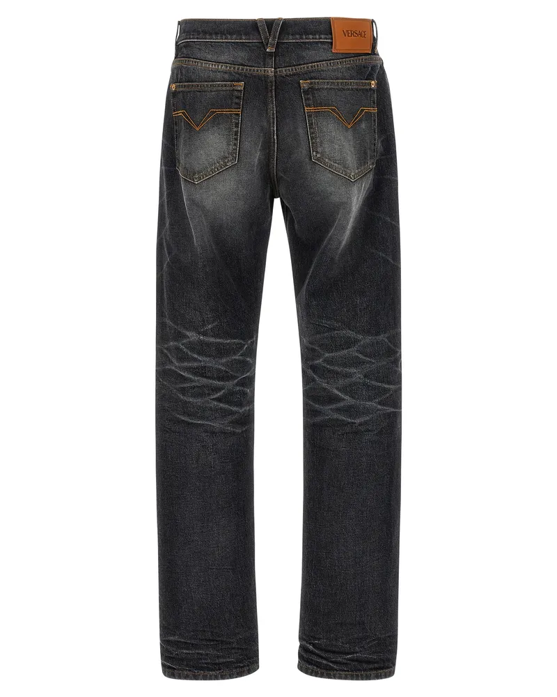 Versace Men's Black Cotton Straight-Leg Jeans Clothing Black