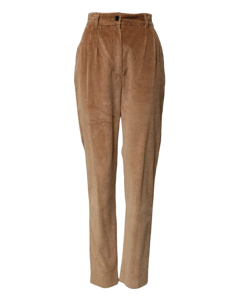 Dolce & Gabbana Women Brown Cotton Corduroy Tapered Pants Elastane Brown