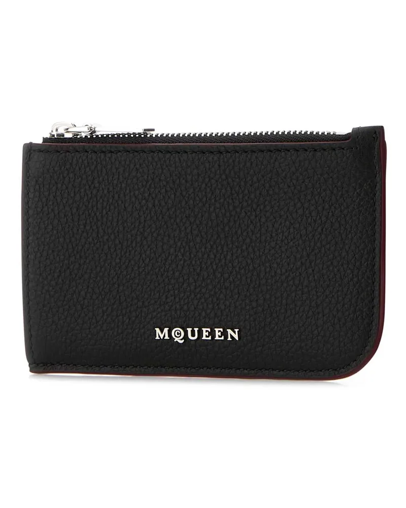 Alexander McQueen Men's Black Leather Card Holder Blacksilver Portafogli Black