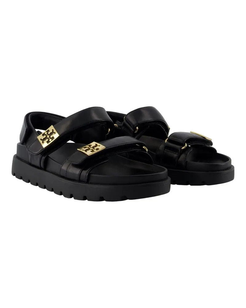 Tory Burch Women's Mellow Sport Sandals -  Leather Multicolor Black Calfskin Shoes Flat-Shoes Black