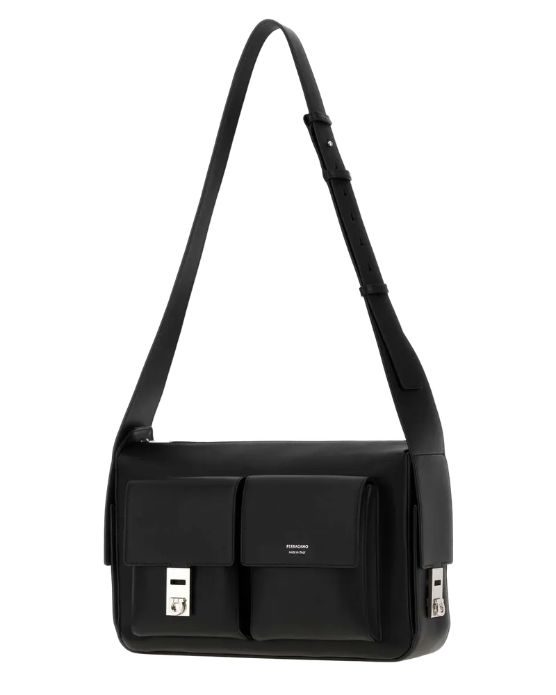 Ferragamo Calfskin Leather Crossbody Bag — Black Black