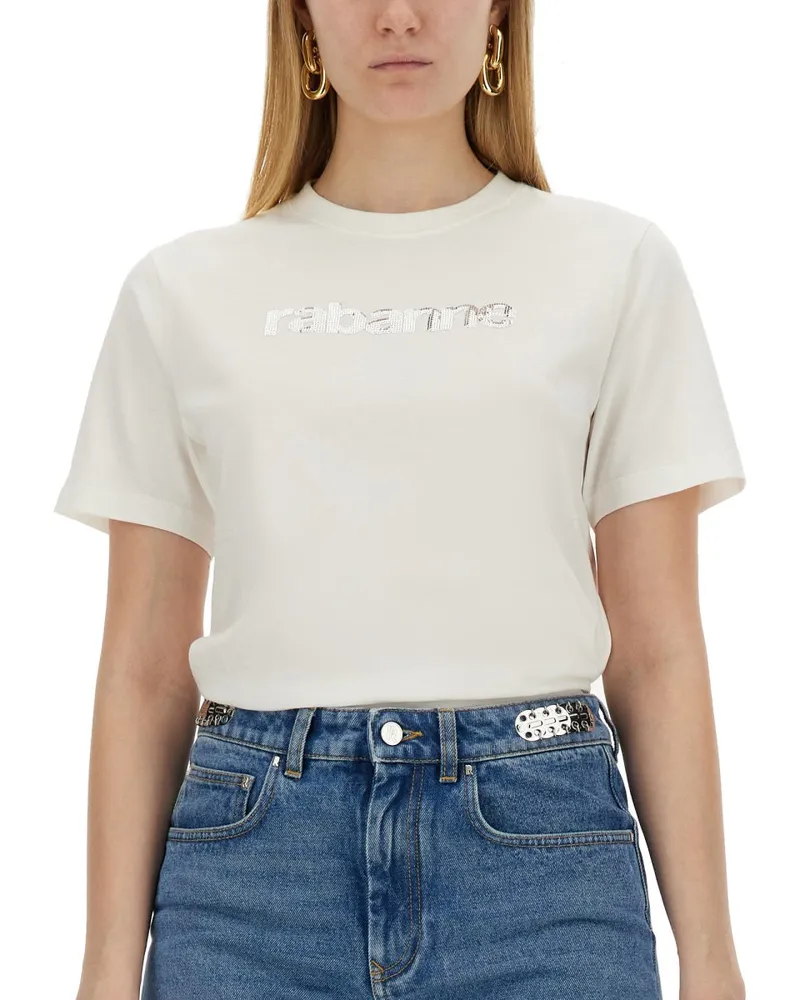 Paco Rabanne Logo-Embroidered Cotton T-Shirt — White White
