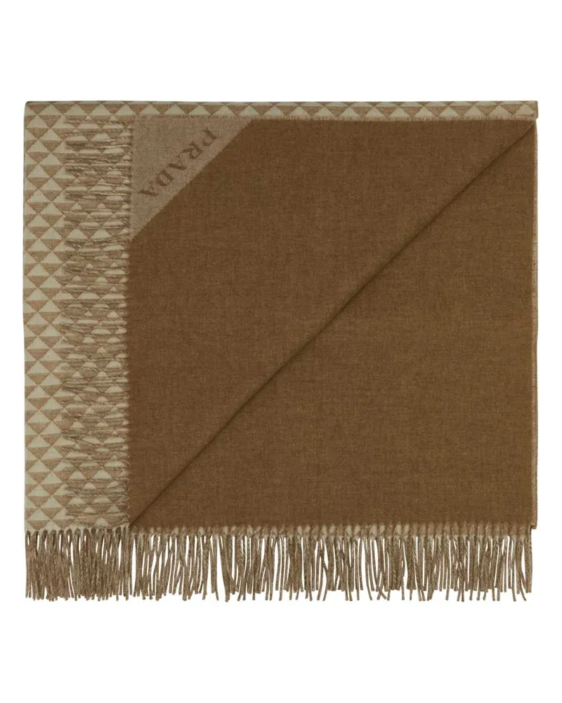 Prada Unisex Embroidered Wool Blend Symbole Double Blanket Sabbia+bianco Wows Casa-Bagno Casa/bagno Beige