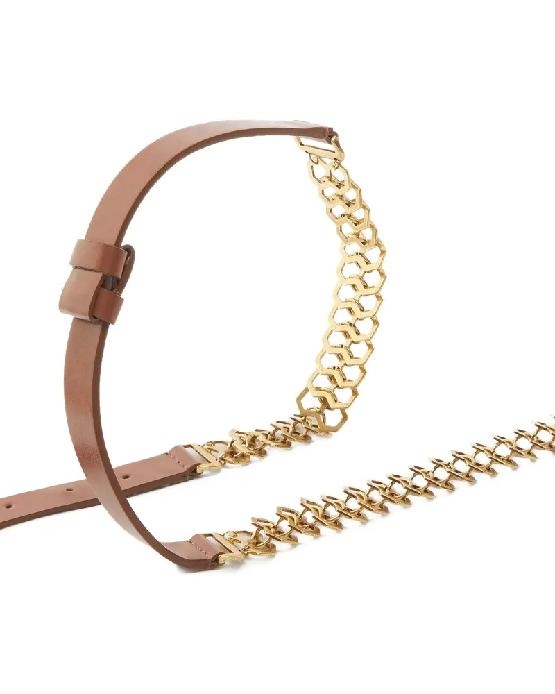 Pinko Chain-Trimmed Leather Belt — Tan Tan