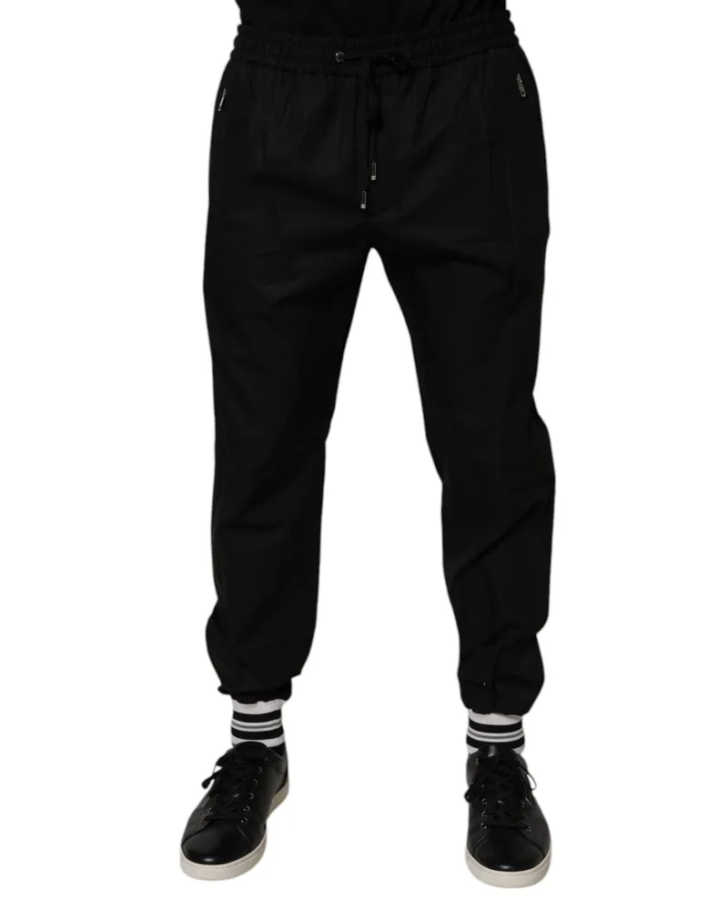 Dolce & Gabbana Black Cotton Men Jogger Sweatpants Pants Black