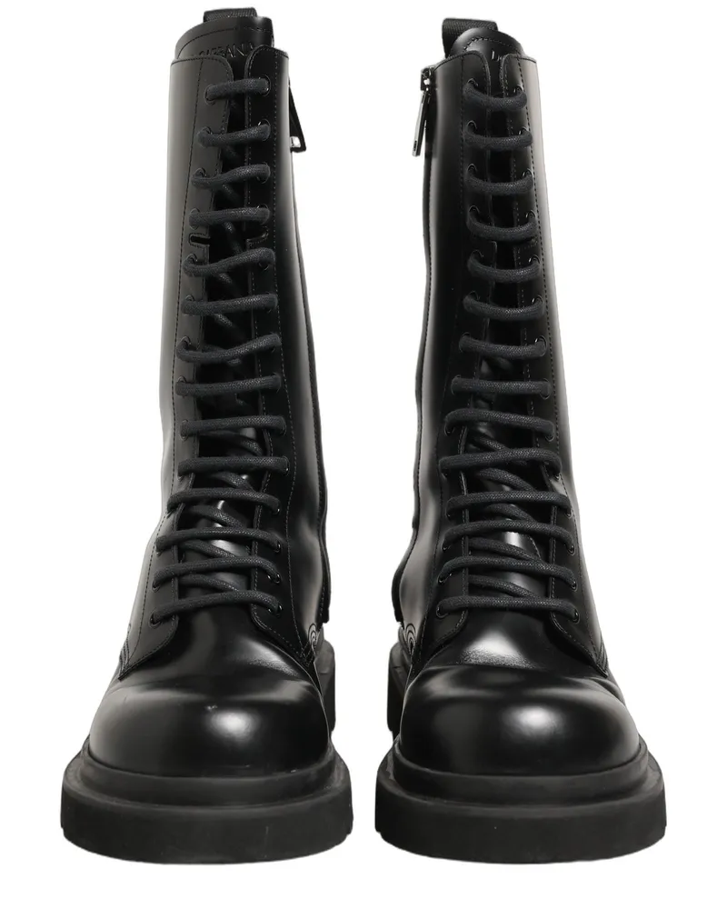 Dolce & Gabbana Black Leather Lace Up Men Combat Boots Shoes Black