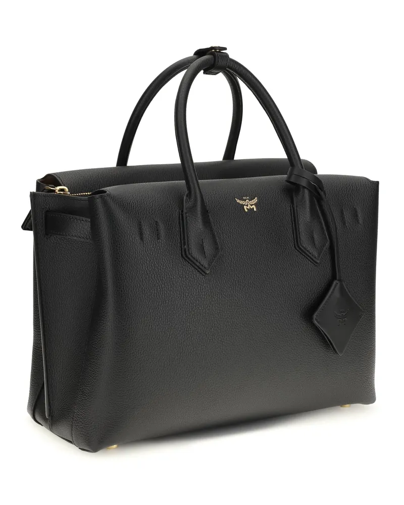 MCM Women's Milla Handbag Black Calf Leather Bos Taurus Handbags Hand Bags Black