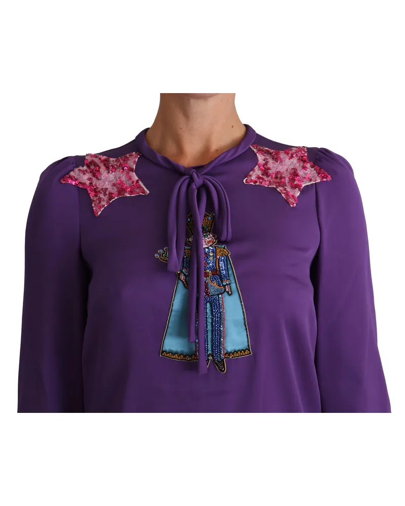 Dolce & Gabbana Women Purple Blouse Prince Fairy Tale Embellished Top Silk Purple