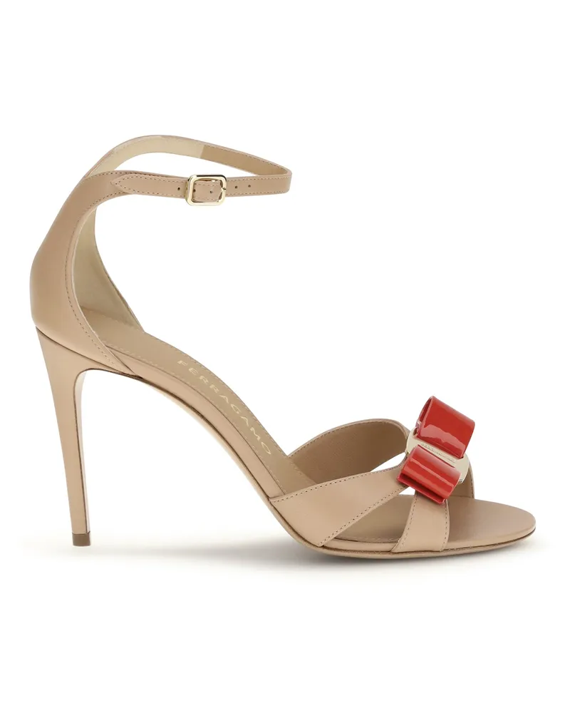 Ferragamo Women's Sandals Vara Bow Calf Leather Amar-Natural Silk Amar/natural Beige