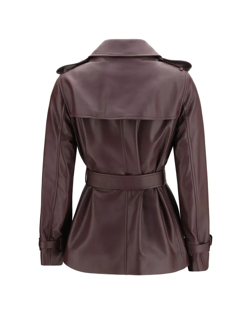 Burberry Calf Leather Trench Coat — Brown Brown