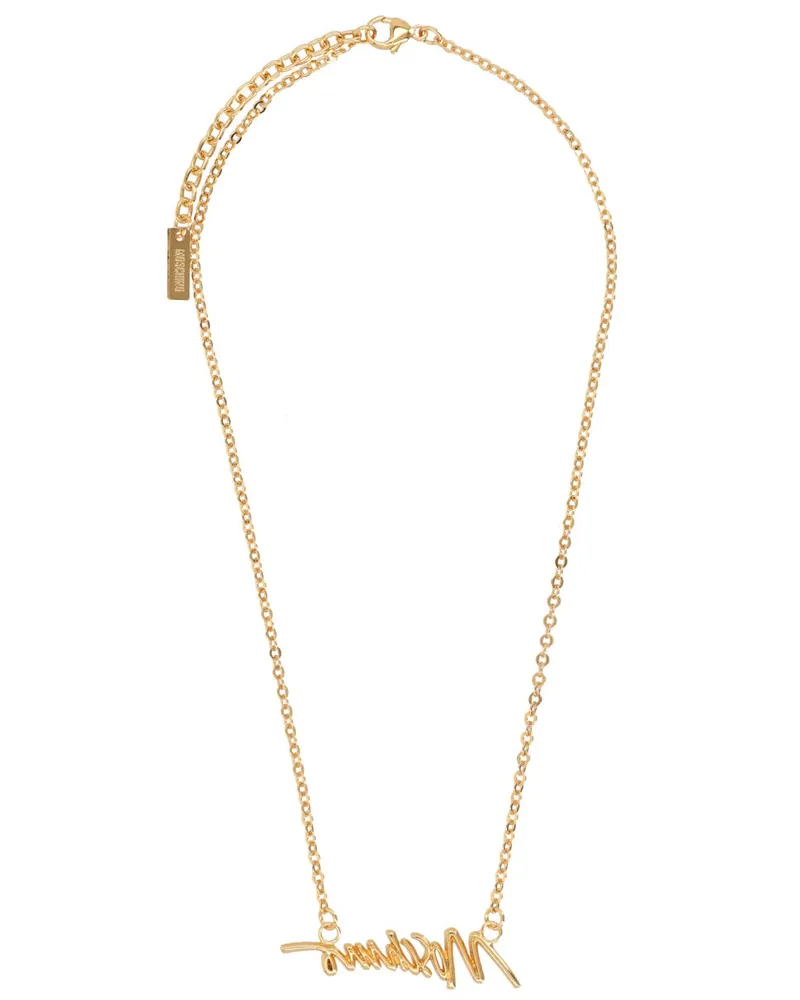 Moschino Logo Brass Necklace — Gold Gold