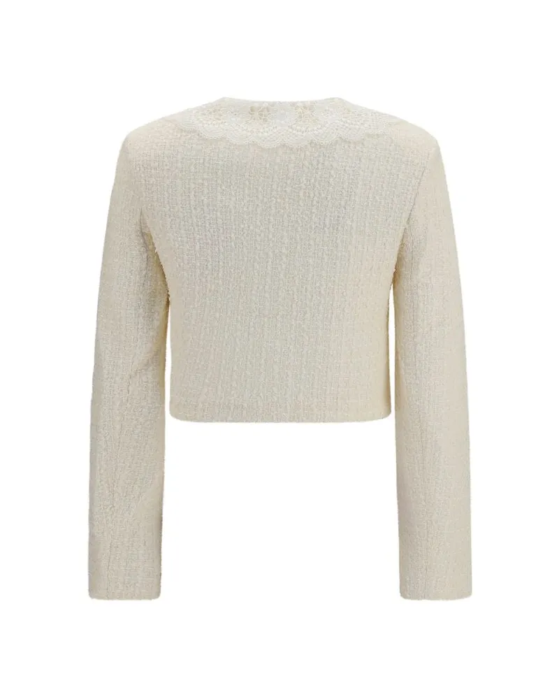 Self-Portrait Bouclé with Lace Collar Jacket — Beige Beige