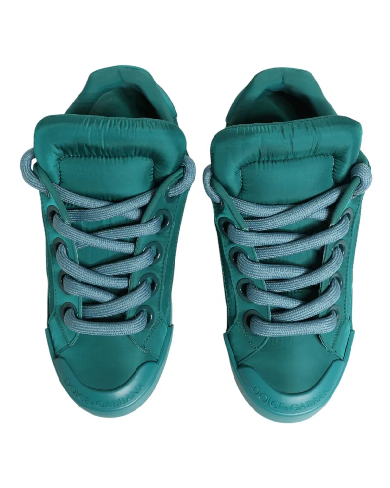 Dolce & Gabbana Teal Portofino Men Low Top Sneakers Shoes Leather Teal
