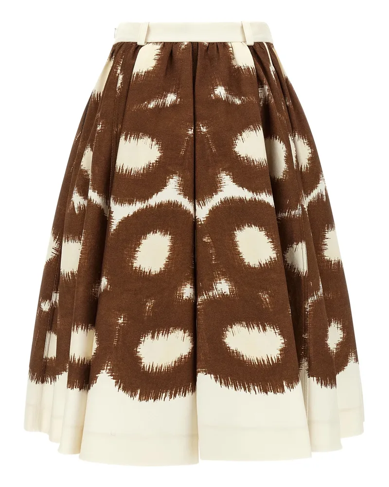 Prada Circle-Print Cotton Canvas Skirt — Brown Brown