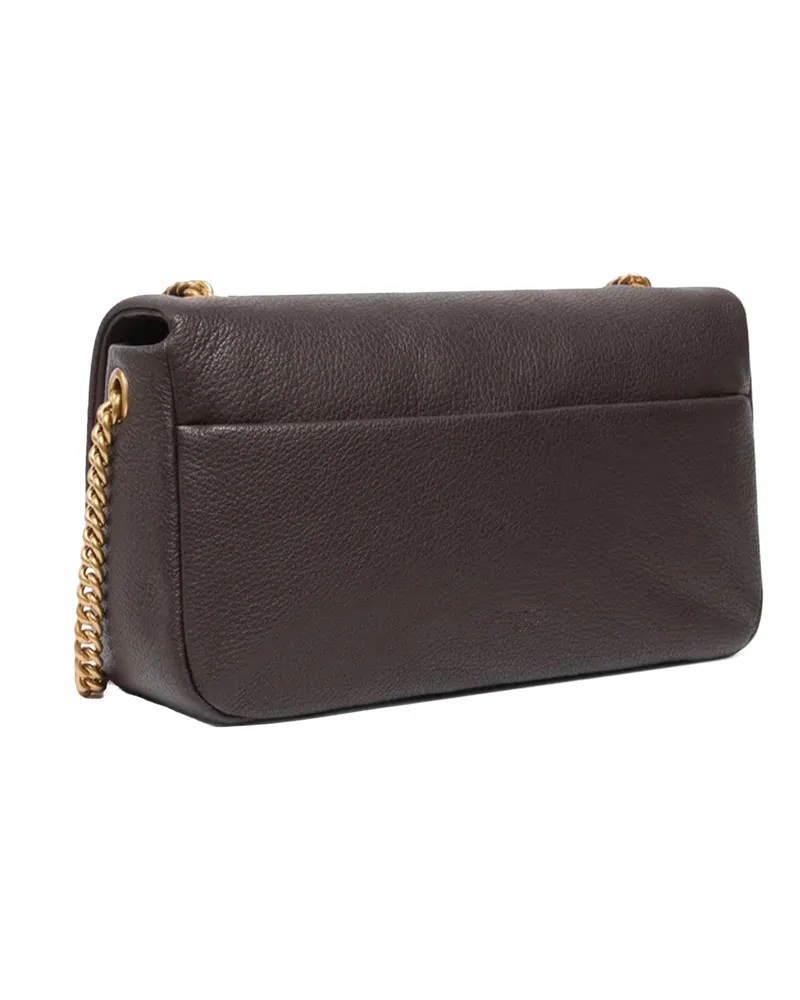 Pinko Grained Leather Shoulder Bag — Brown Brown