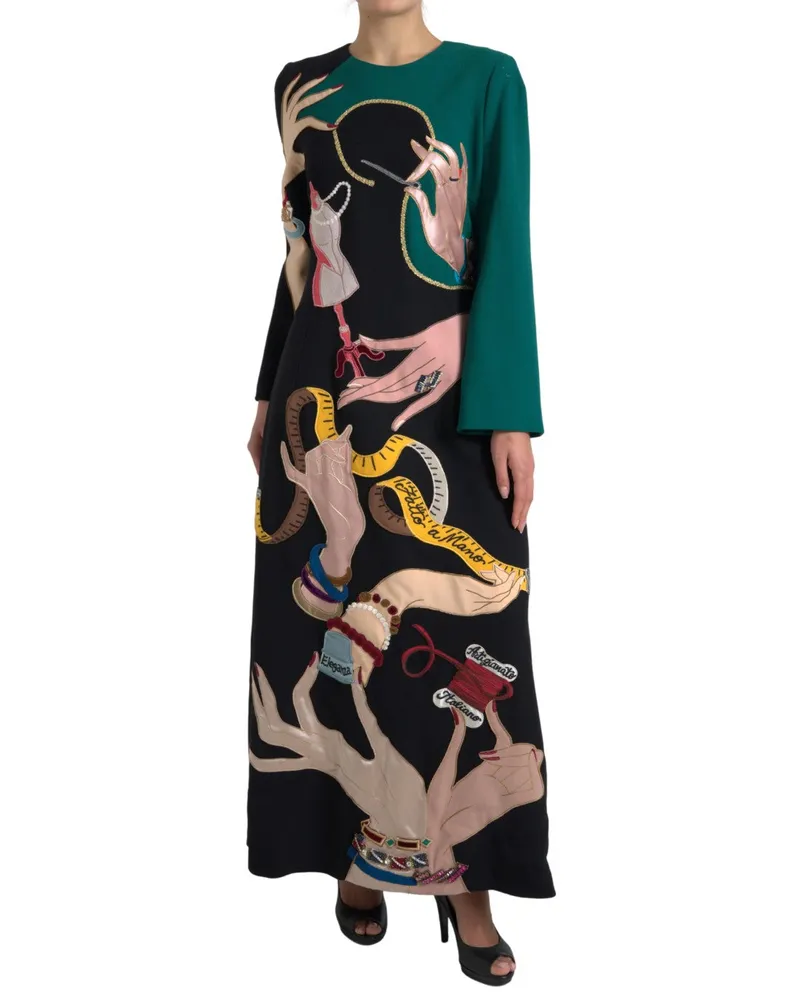 Dolce & Gabbana Women's Multicolor Long Sleeves A-Line Maxi Dress Wool Multicolor