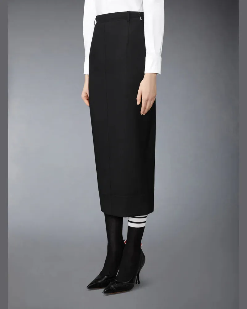 Thom Browne Women's Jupe Crayon Taille Haute Mi-Mollet À Passants En Tissu Hopsack Black Skirt Black