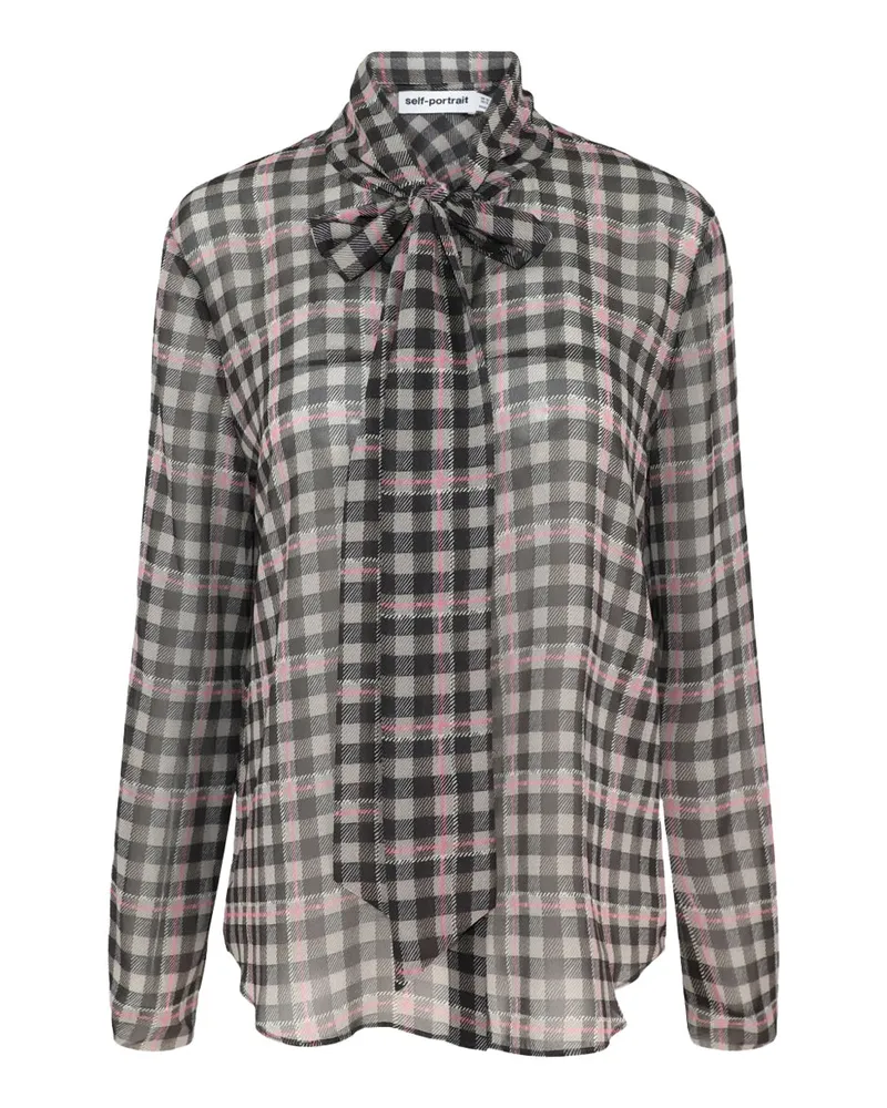 Self-Portrait Check Chiffon with Pussy-Bow Blouse — Brown Brown