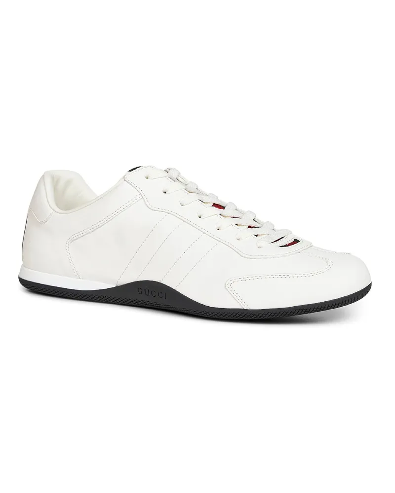 Gucci Men's White Smooth Leather Shift Sneakers Ivory Calf Trainers White