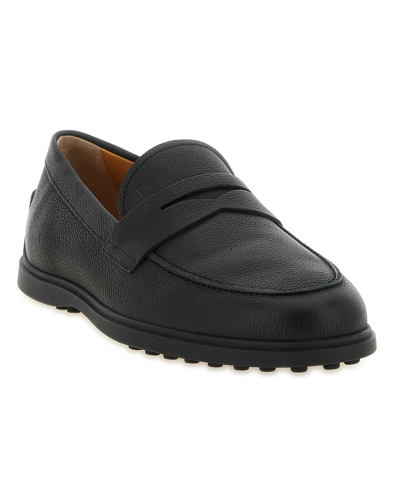 TOD'S Hammered Calf Leather Loafer — Black Black