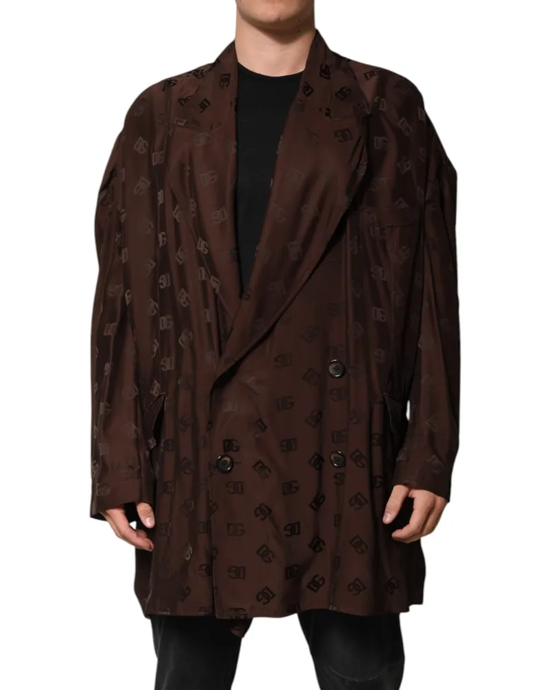 Dolce & Gabbana Men's Brown Polyester Logo Monogram Coat Jacket Clothing Brown