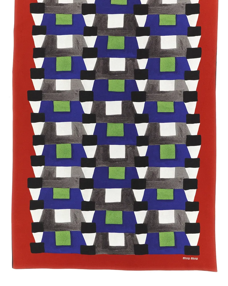 Miu Miu Silk Twill Geometric Scarf — Blue Blue