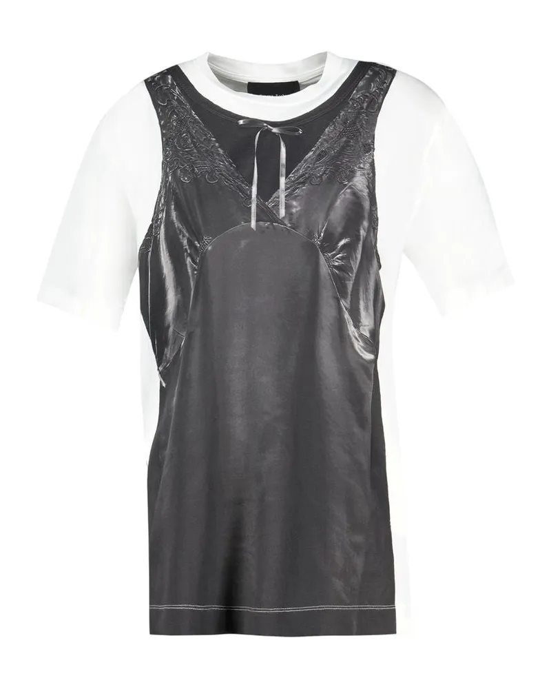Simone Rocha Women's Patchwork Trompe Loeil T-Shirt -  Cotton White-Black Ready-To-Wear T-Shirts White