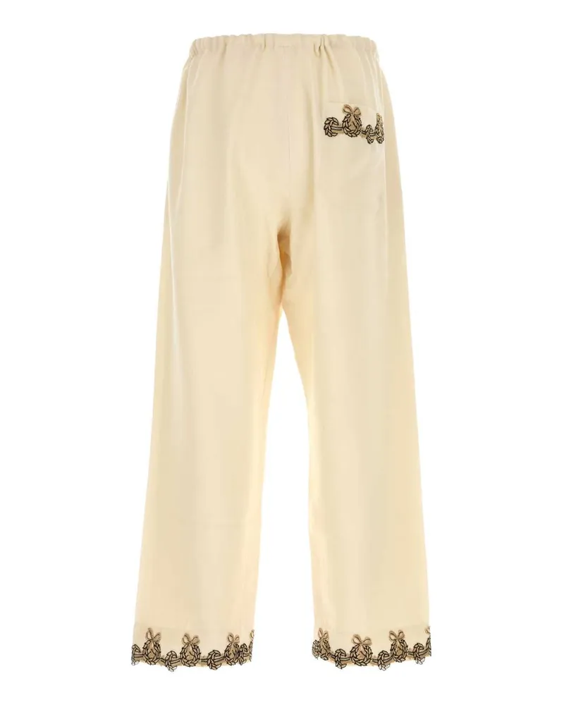 BODE Men's Cream Wool Joggers Exterior: Pantaloni Beige