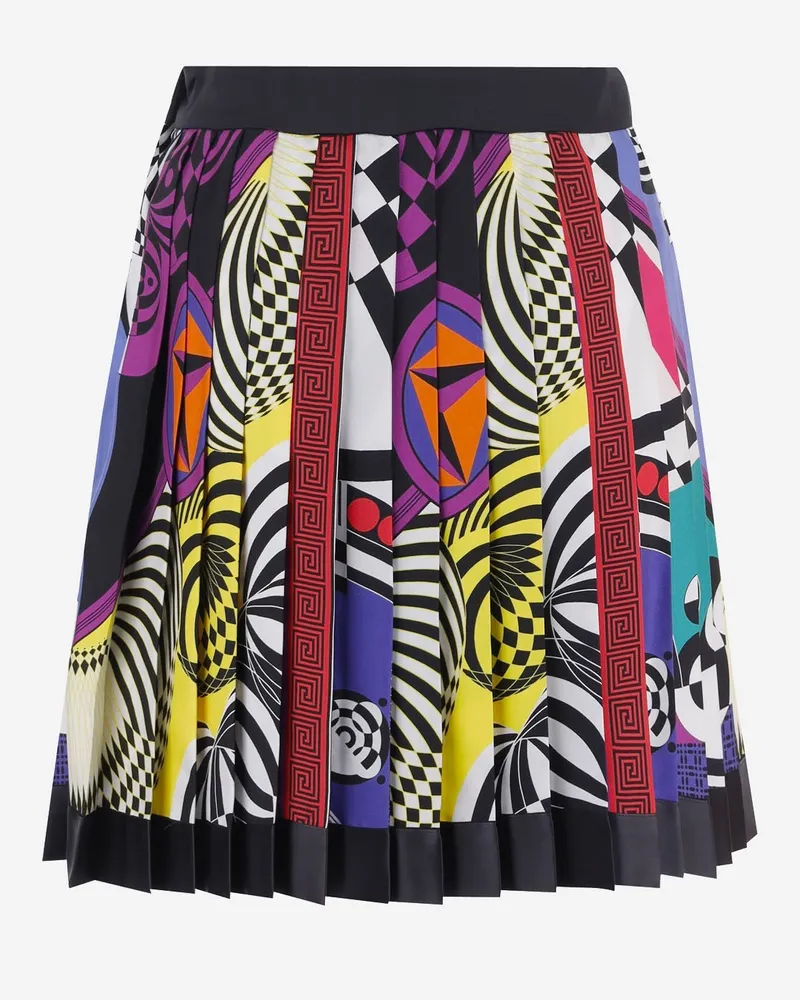 Versace Women's Mini Skirt Pleated Silk Twill Multicolour Multicolor