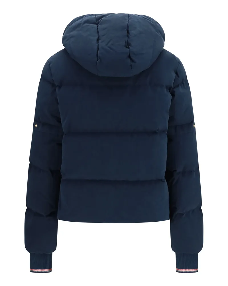 Thom Browne Women's Waxed Technical Puffer Jacket With Hood Dark Blue Cotton; Polyester; Fabric Down Coat Navy