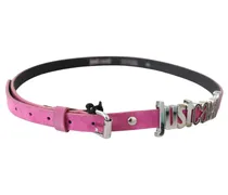 Women's Pink Silver Chrome Metal Buckle Waist Belt Leather