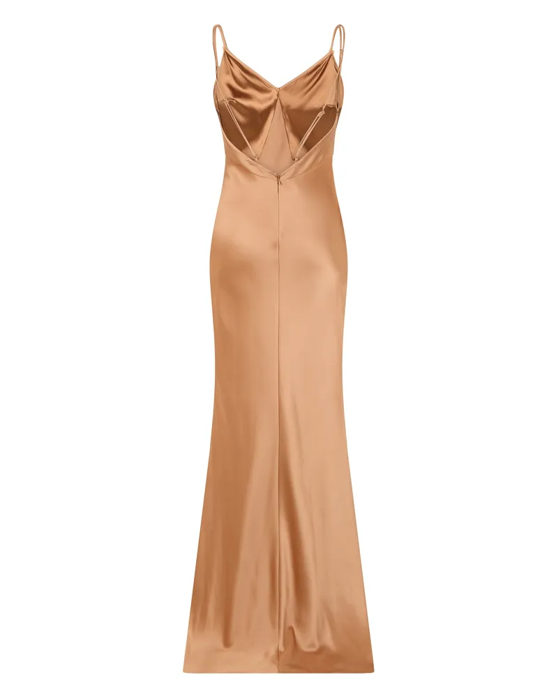 Elisabetta Franchi Women's Maxi Suede V-Neck Dress Brown Polyester Brown