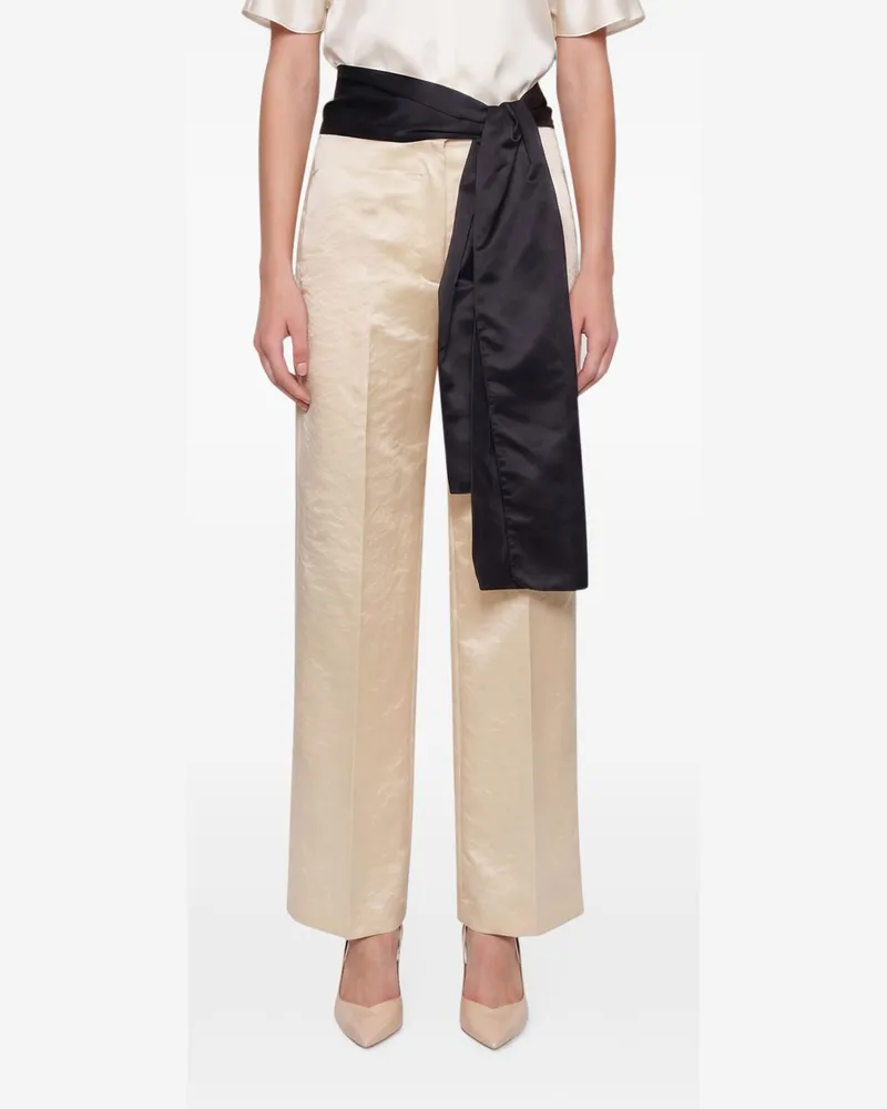 forte_forte Hammered Cotton Colorblock Trousers — Beige Beige