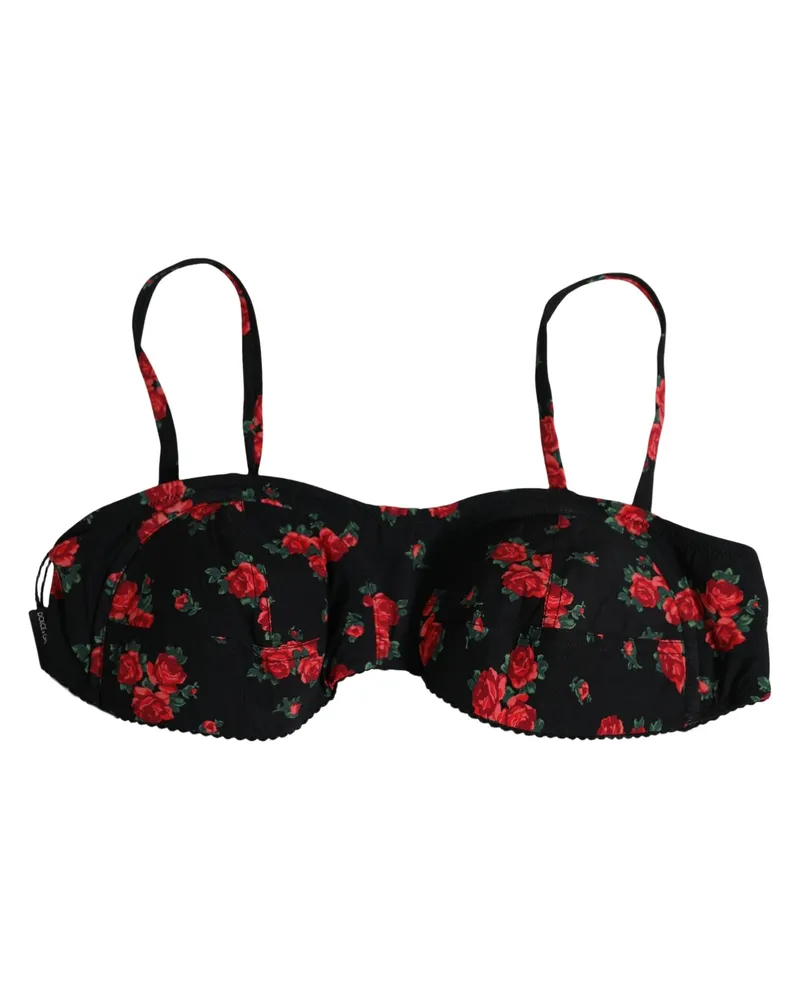 Dolce & Gabbana Women Black Floral Print Underwire Beachwear Bikini Top Nylon Elastane Black