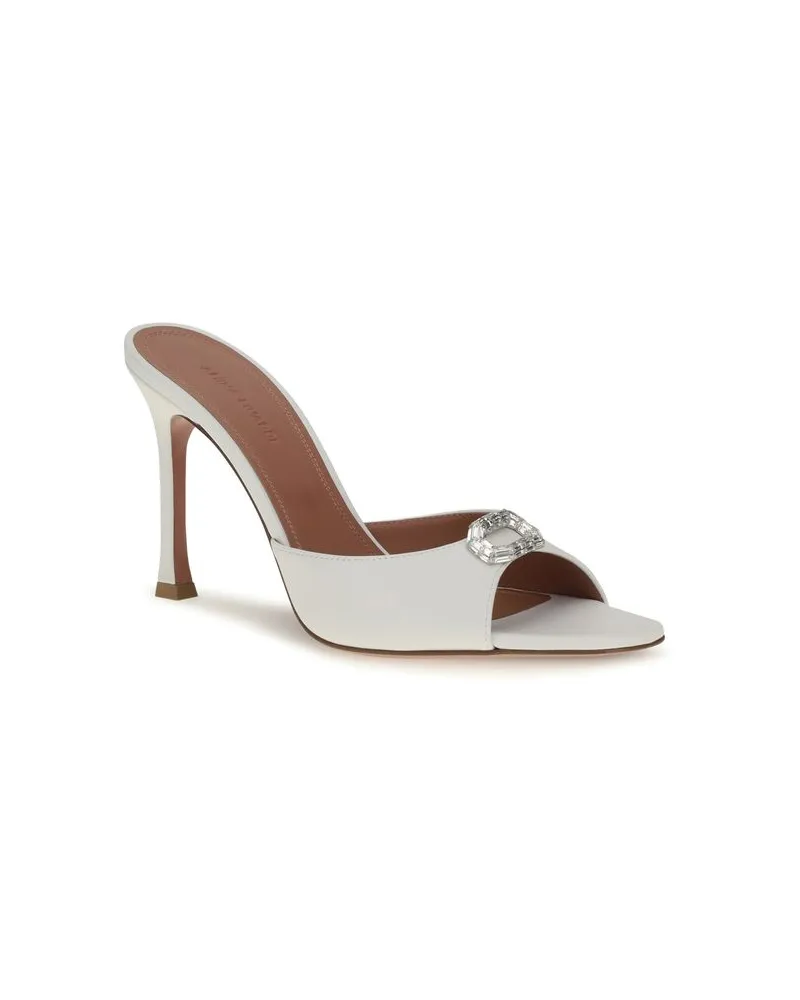 Amina Muaddi Women's White Calf Leather Bos Taurus Stiletto Heel Sandals White