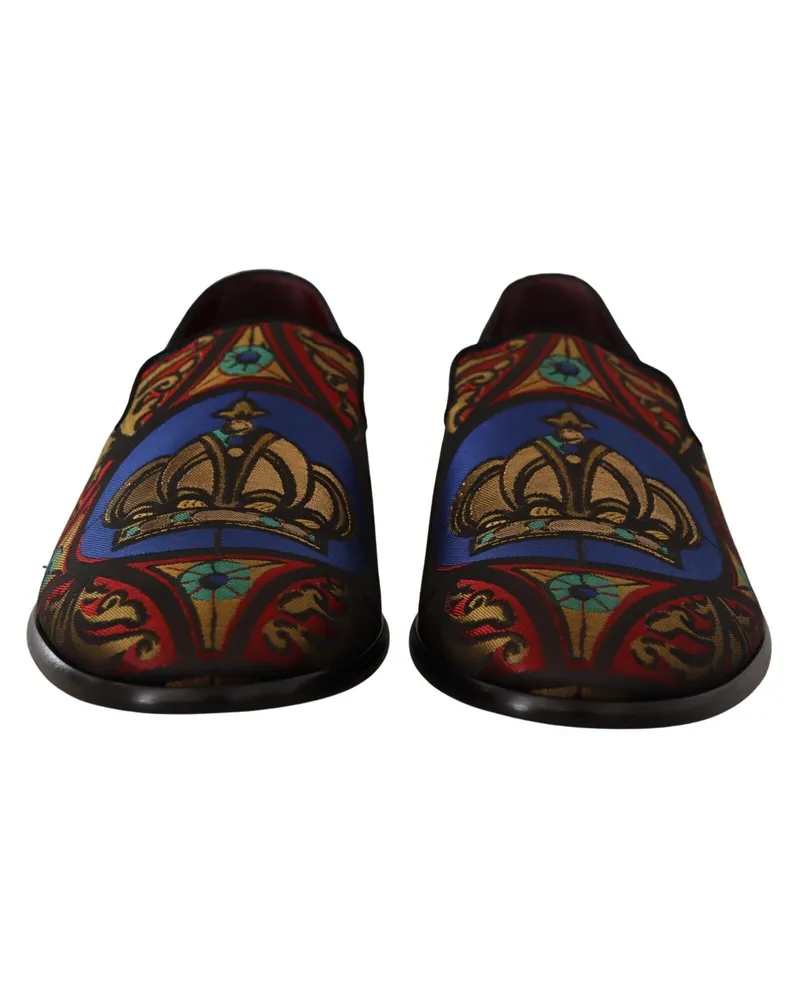 Dolce & Gabbana Men's Multicolor Jacquard Crown Slippers Loafers Shoes Multicolor