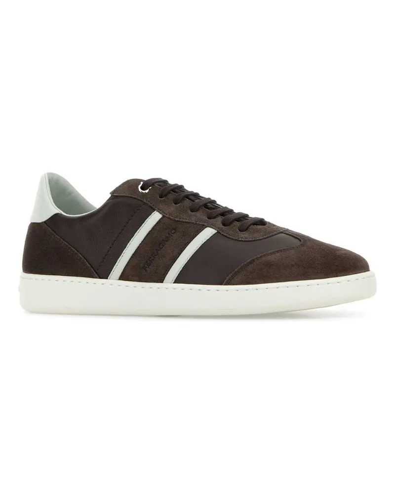 Ferragamo Men's Dark Brown Suede And Leather Achille Sneakers Tmorostoblu Brown