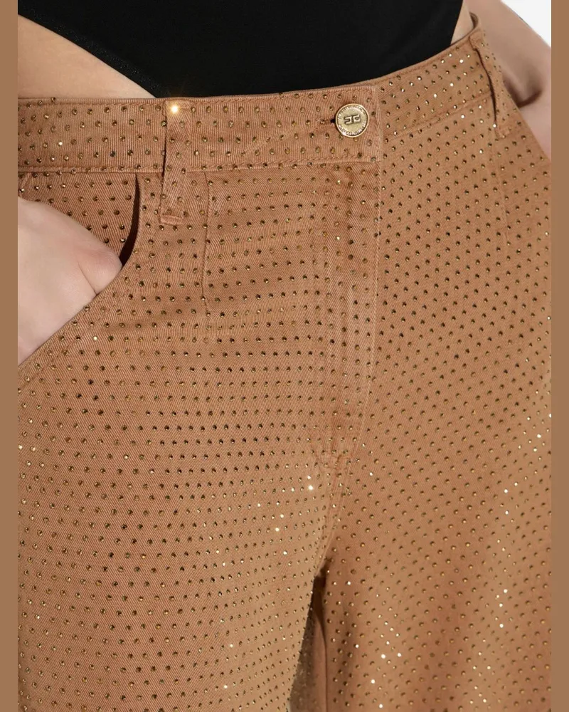 Elisabetta Franchi Rhinestone-Embellished Denim Trousers — camel Camel
