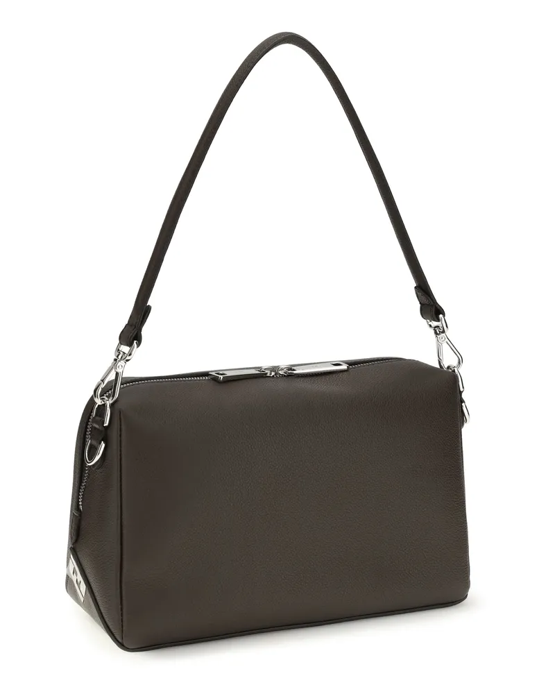 Fendi Men's Lui Shoulder Bag Chocolate+palladio Calf Leather Bos Taurus Brown