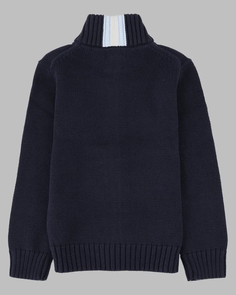 Ralph Lauren Full-Zip Cotton Mock Neck Cardigan — Navy Navy