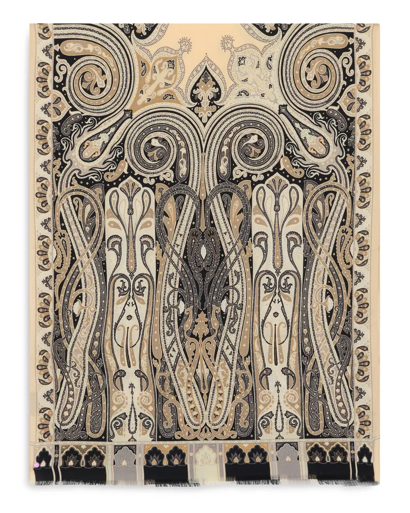 Etro Women's Scarf Paisley Print Beige Wool Scarfs Beige