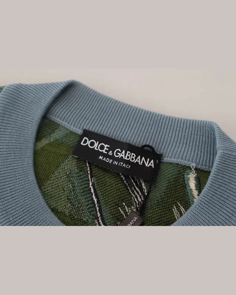 Dolce & Gabbana Men's Jungle Wool Silk Pullover Logo Sweater Clothing Navy