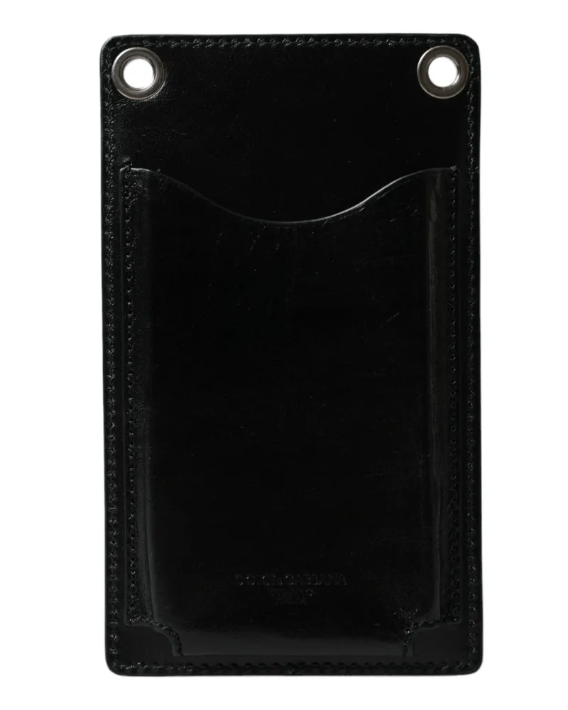 Dolce & Gabbana Men's Wallet Black Horse Leather Zip Logo Cross Body Phone Slot Calf Black