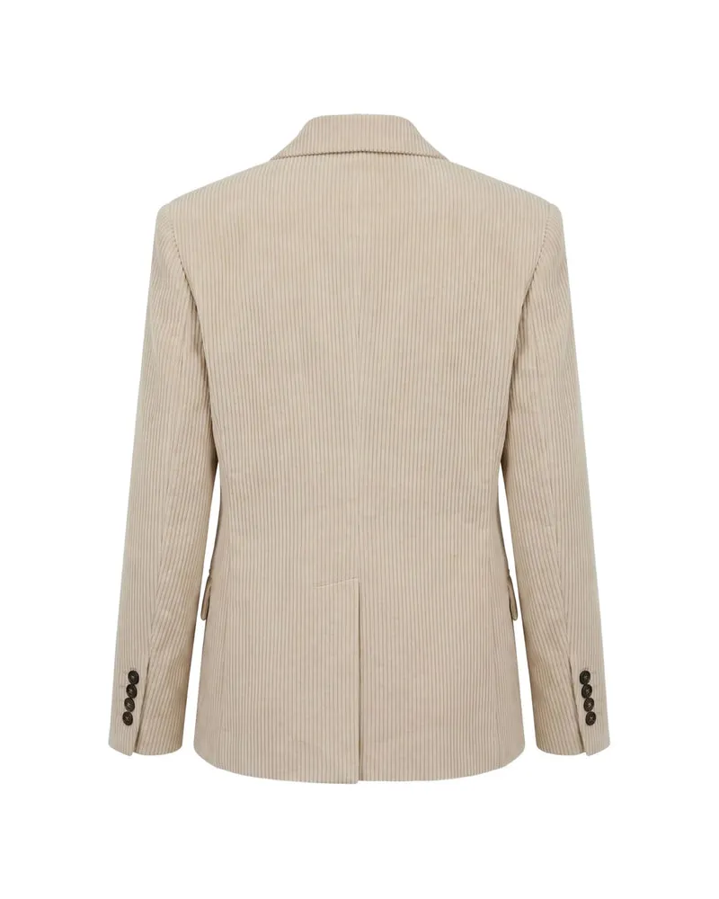 Brunello Cucinelli Corduroy Double-Breasted Blazer — Beige Beige