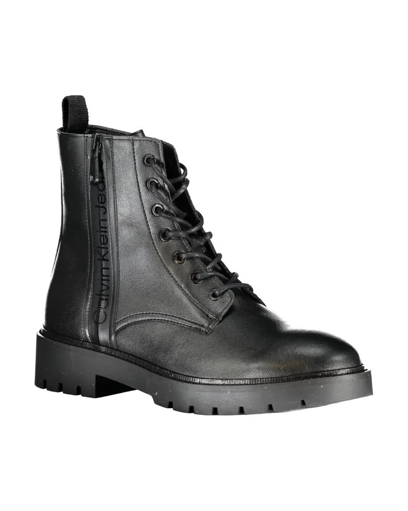 Calvin Klein Logo-Print Lace-Up Ankle Boot — Black Black